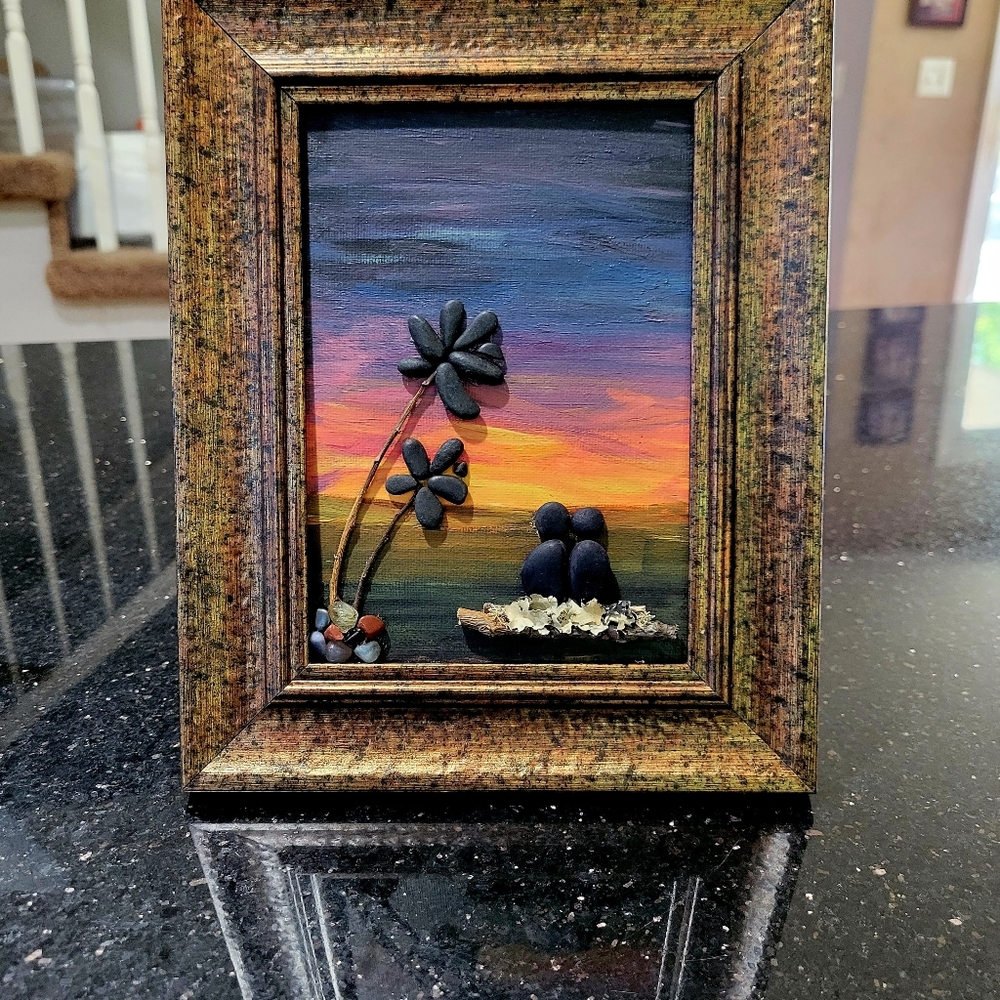 Sunset on the Beach Pebble Art